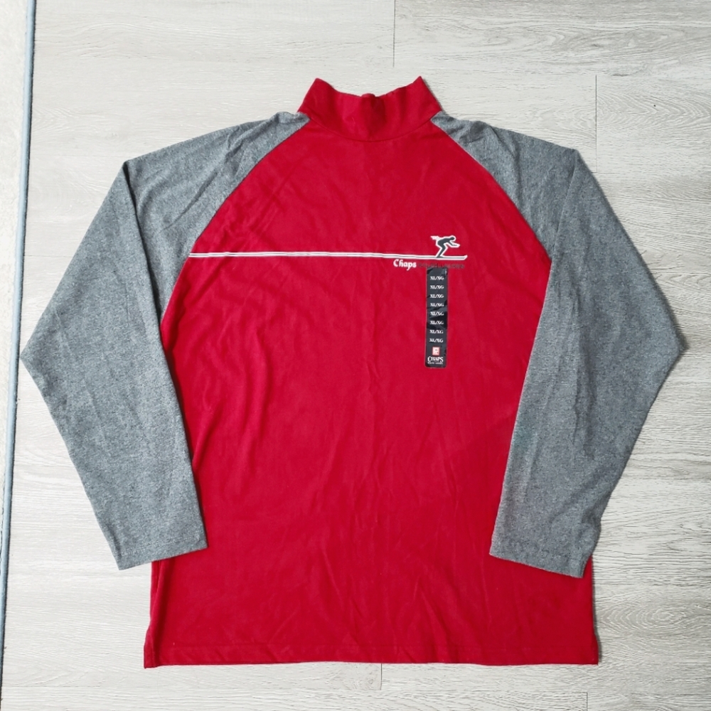Ralph Lauren long red grey mock neck ski shirt size XL stretch